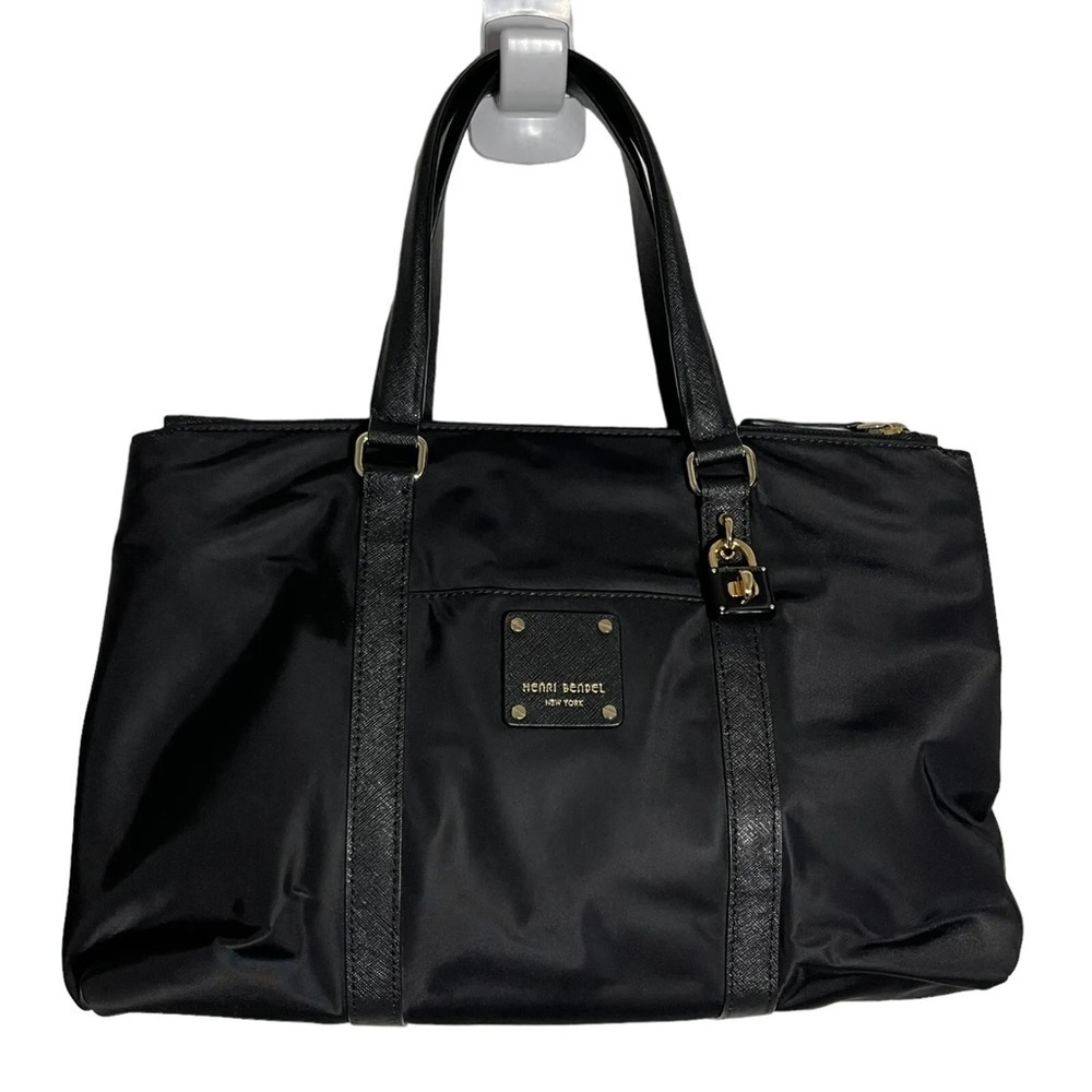 Henri Bendel Jetsetter Tote Shoulder Bag Black Nylon Leather